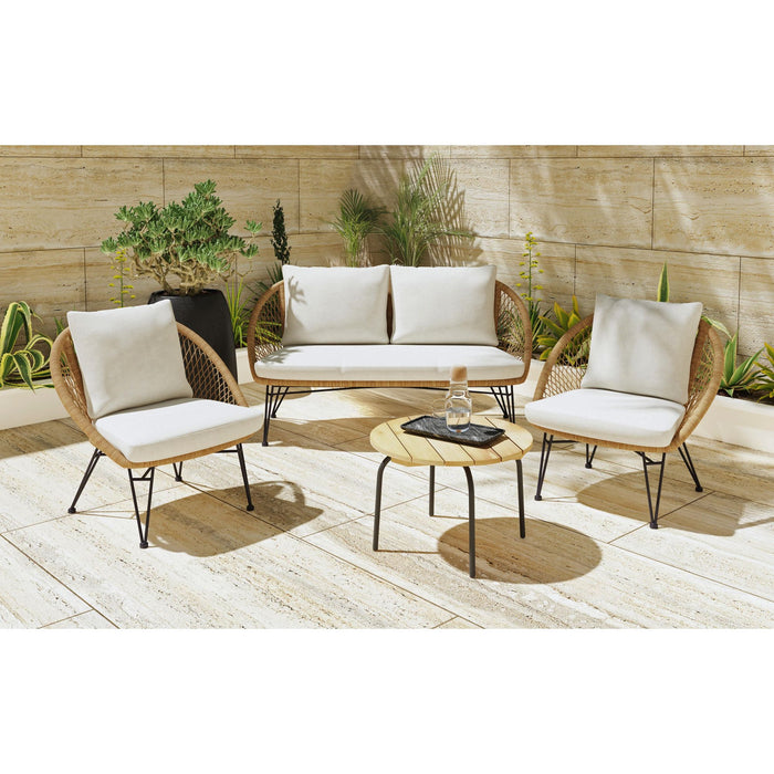 Grace Outdoor Seating 4PC Set - Black, Natural and Olefin Beige