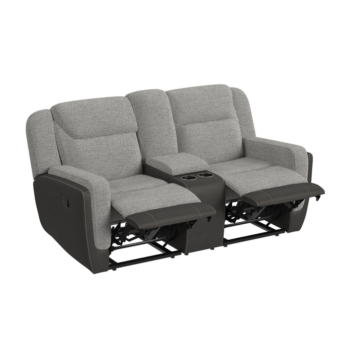 Hornet Motion Loveseat with Console in Rancho Grey - Vida Furniture (Laredo,TX)