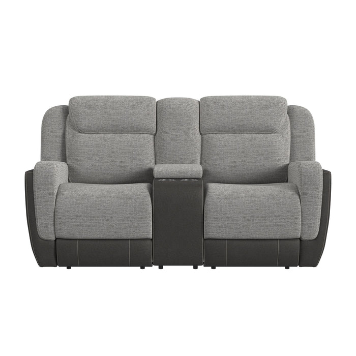 Hornet Motion Loveseat with Console in Rancho Grey - Vida Furniture (Laredo,TX)