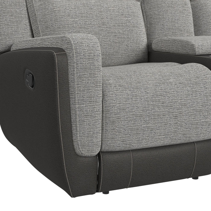 Hornet Motion Loveseat with Console in Rancho Grey - Vida Furniture (Laredo,TX)