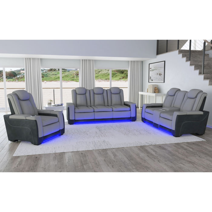 Lantana Power Motion Sofa with Power Headrest, Led, DDT, reading light and PWS in Rocky Cement/Charcoal - Vida Furniture (Laredo,TX)