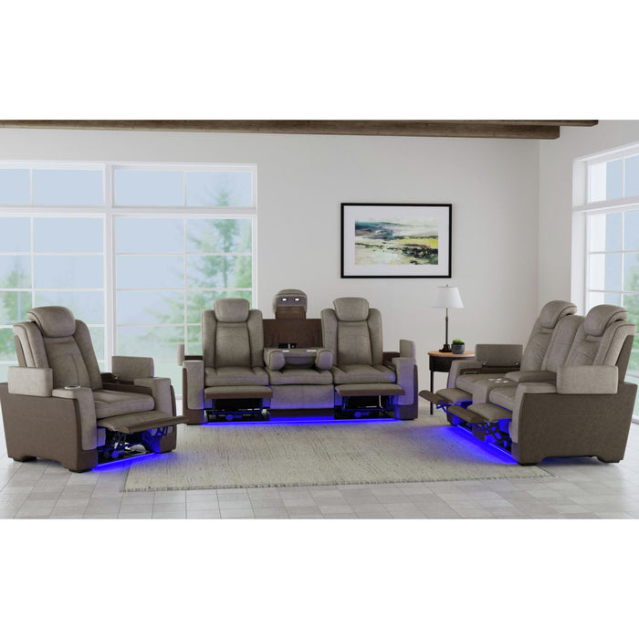 Lantana Power Motion Recliner with Power Headrest, Led ,wireless charger and cup holder in Rocky Grey/Brown - Vida Furniture (Laredo,TX)