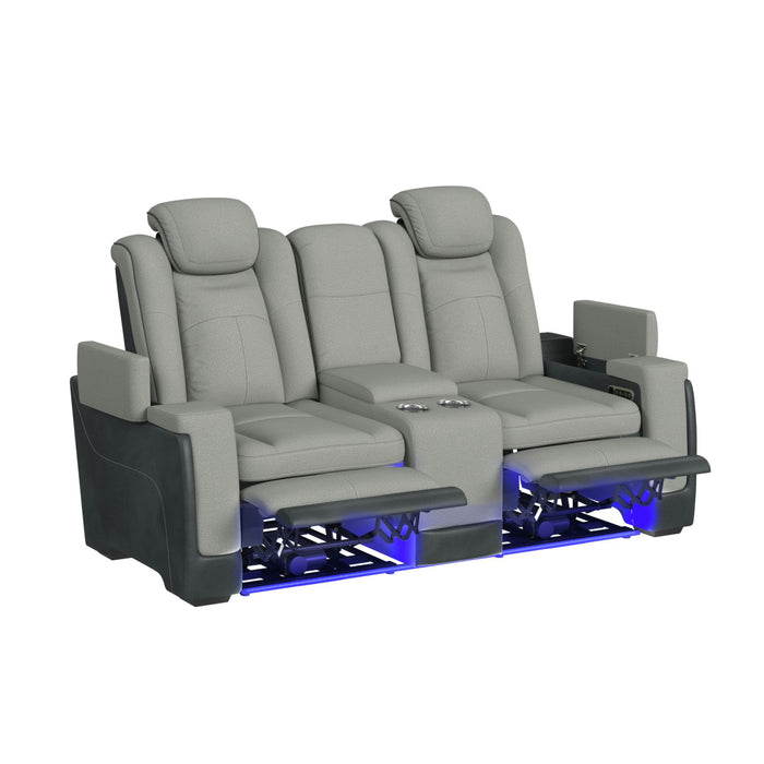 Lantana Power Motion Loveseat with Power Headrest, Led, and Console in Rocky Cement/Charcoal - Vida Furniture (Laredo,TX)