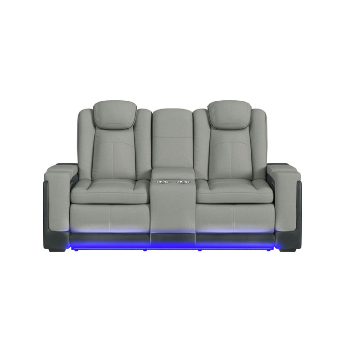 Lantana Power Motion Loveseat with Power Headrest, Led, and Console in Rocky Cement/Charcoal - Vida Furniture (Laredo,TX)