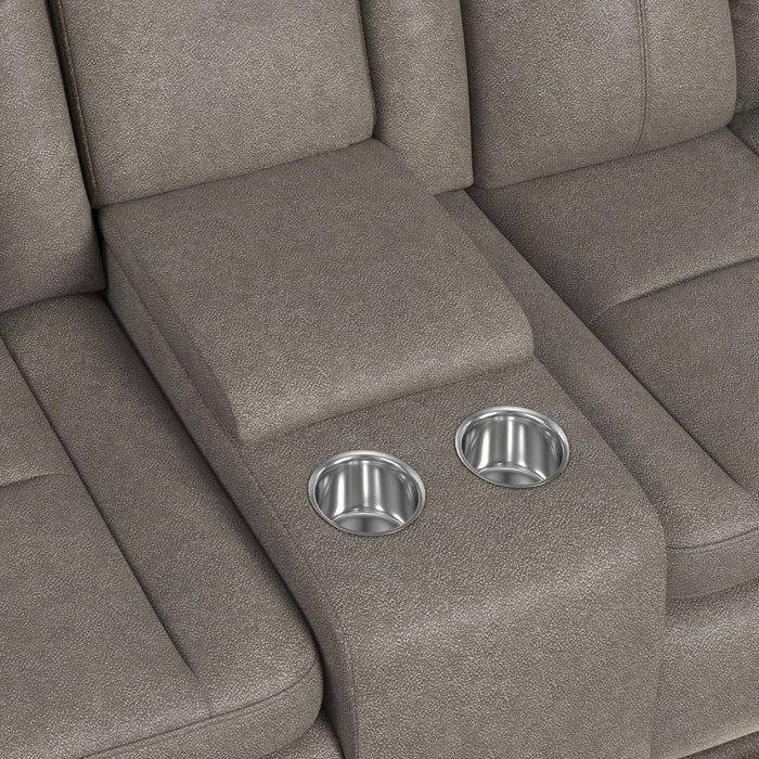 Lantana Power Motion Loveseat with Power Headrest, Led, and Console in Rocky Grey/Brown - Vida Furniture (Laredo,TX)