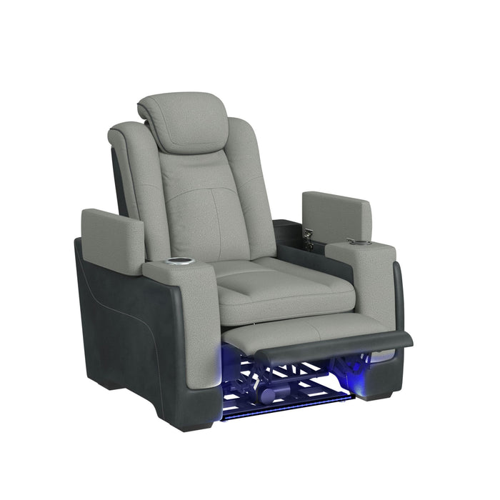 Lantana Power Motion Recliner with Power Headrest, Led, wireless charger and Cup holder in Rocky Cement/Charcoal - Vida Furniture (Laredo,TX)