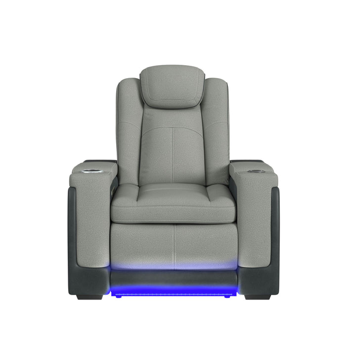 Lantana Power Motion Recliner with Power Headrest, Led, wireless charger and Cup holder in Rocky Cement/Charcoal - Vida Furniture (Laredo,TX)