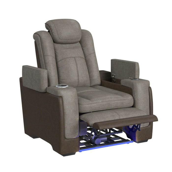 Lantana Power Motion Recliner with Power Headrest, Led ,wireless charger and cup holder in Rocky Grey/Brown - Vida Furniture (Laredo,TX)