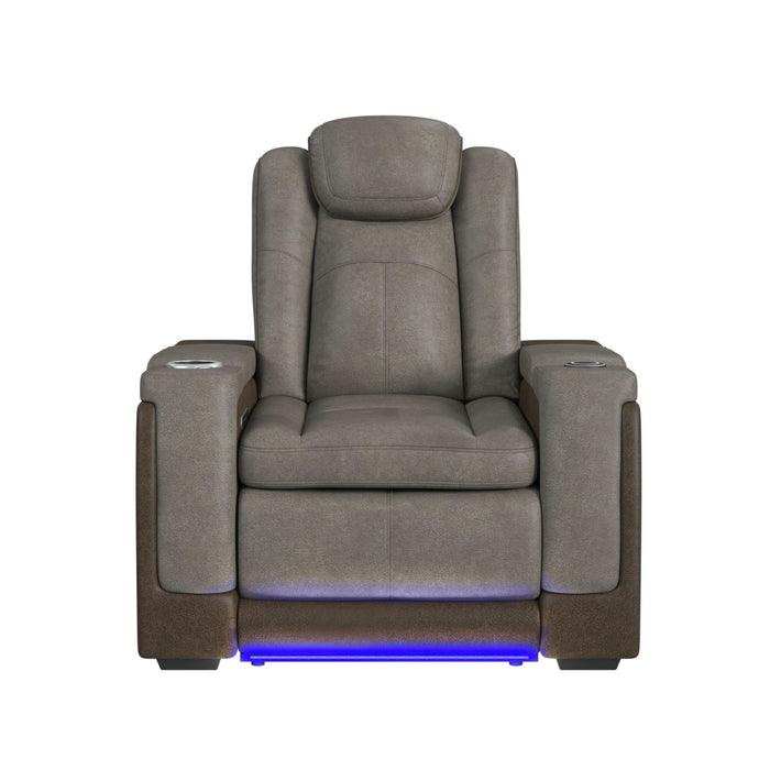 Lantana Power Motion Recliner with Power Headrest, Led ,wireless charger and cup holder in Rocky Grey/Brown - Vida Furniture (Laredo,TX)