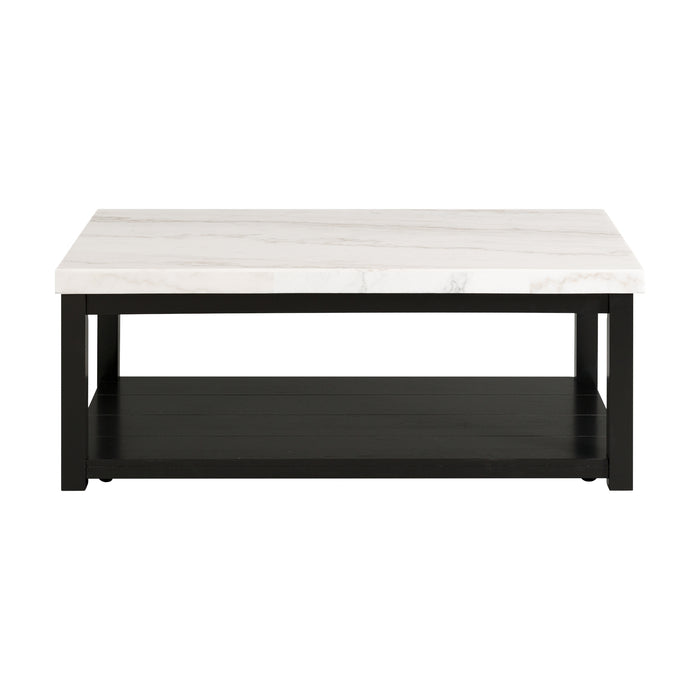 Marcello w/ White Top - Rectangular Coffee Table W/Casters - Vida Furniture (Laredo,TX)