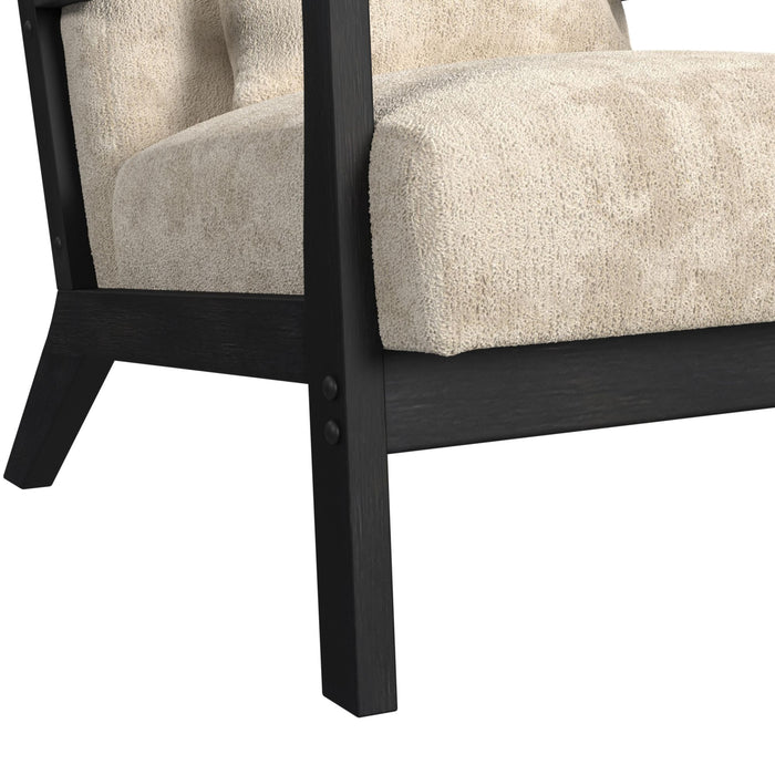 Marina Chair with kidney pillow in Langley Cream and Brushed Espresso Finish - Vida Furniture (Laredo,TX)