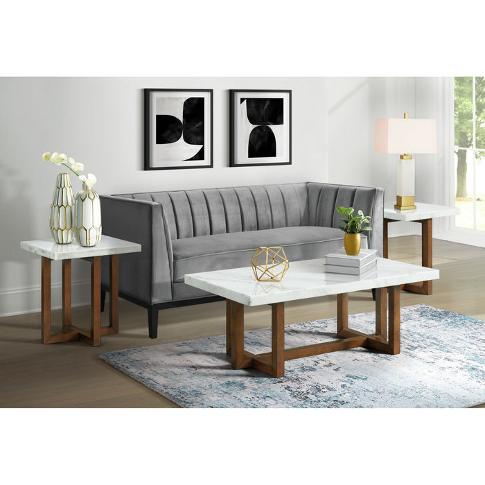 Morris Coffee Table in Espresso W/White Marble Top (3A Packing) - Vida Furniture (Laredo,TX)