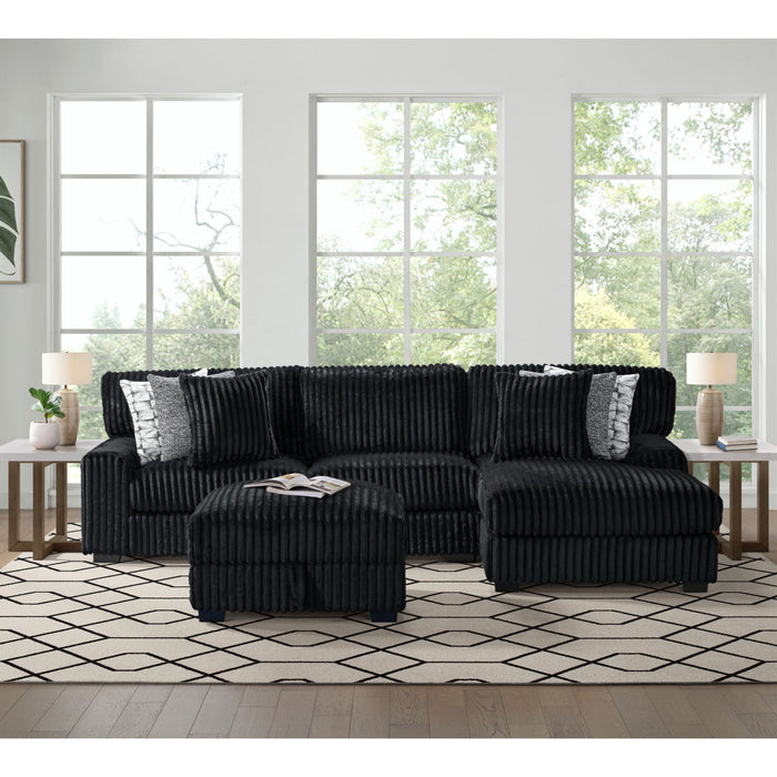 Nightfall RHF Chaise in Grand Cord Black with 2 self Pillows 20" - Vida Furniture (Laredo,TX)