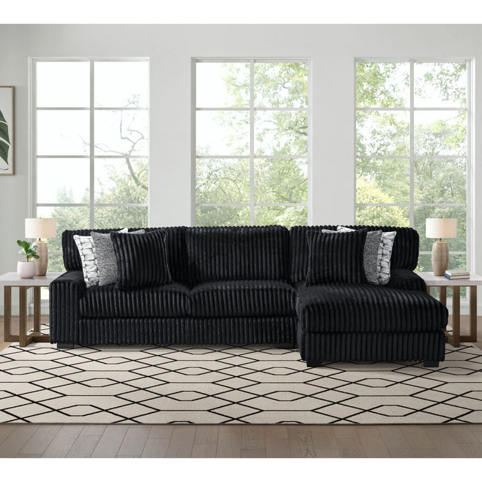 Nightfall RHF Chaise in Grand Cord Black with 2 self Pillows 20" - Vida Furniture (Laredo,TX)