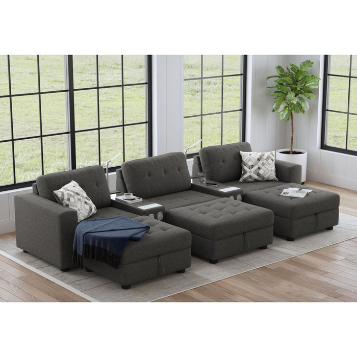 Options One 8PC Living Room Set in Palmer Plus Ash with Media Console - Vida Furniture (Laredo,TX)