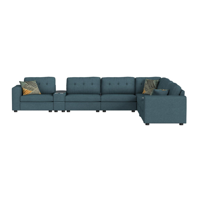Options One 9PC Living Room Set in Palmer Plus Teal - Vida Furniture (Laredo,TX)