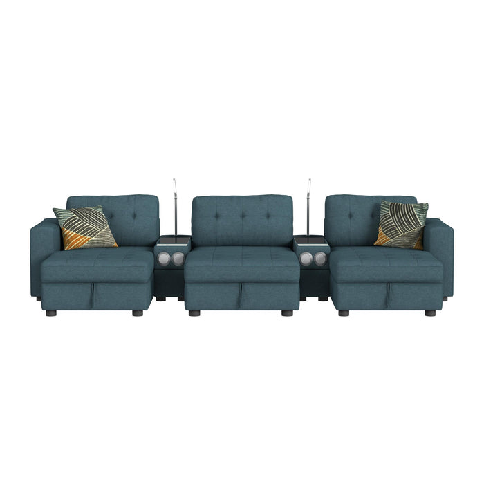 Options One 8PC Living Room Set in Palmer Plus Teal with Media Console - Vida Furniture (Laredo,TX)