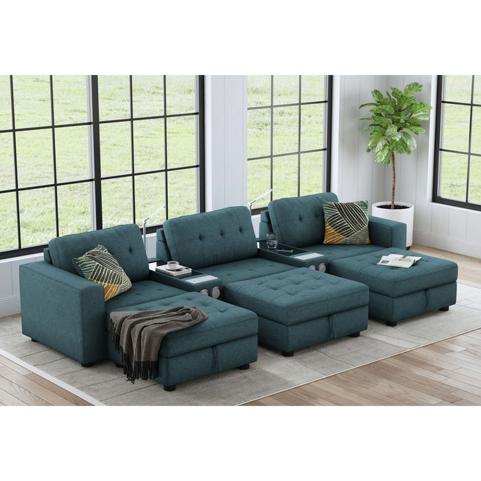Options One 8PC Living Room Set in Palmer Plus Teal with Media Console - Vida Furniture (Laredo,TX)