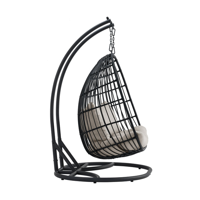 Playa Double Swing Egg Chair Complete - Dark Grey and Olefin Beige - Vida Furniture (Laredo,TX)