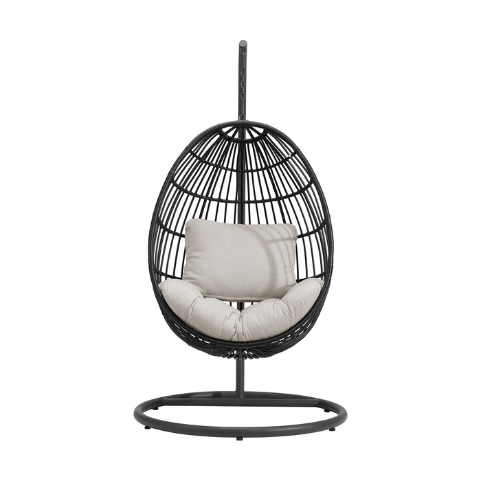 Playa Swing Egg Chair with Base and Pillar - Dark Grey and Olefin Beige - Vida Furniture (Laredo,TX)