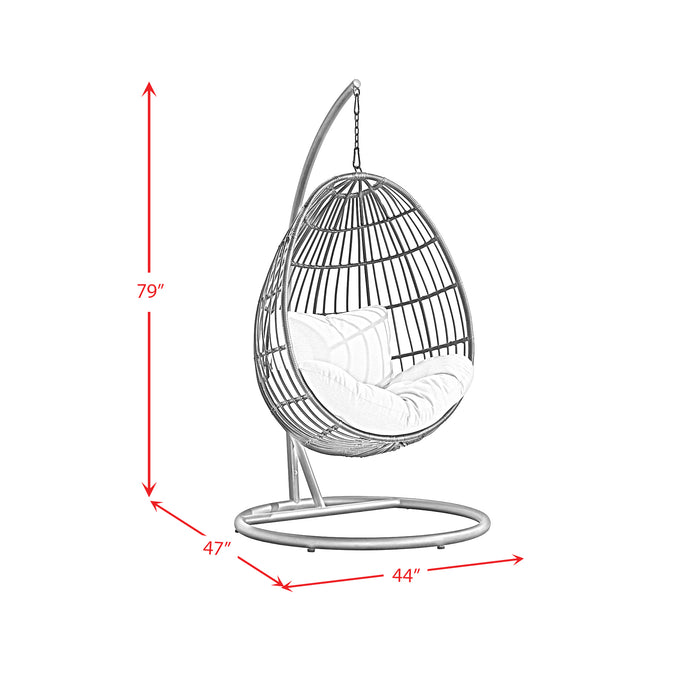 Playa Swing Egg Chair with Base and Pillar - Dark Grey and Olefin Beige - Vida Furniture (Laredo,TX)