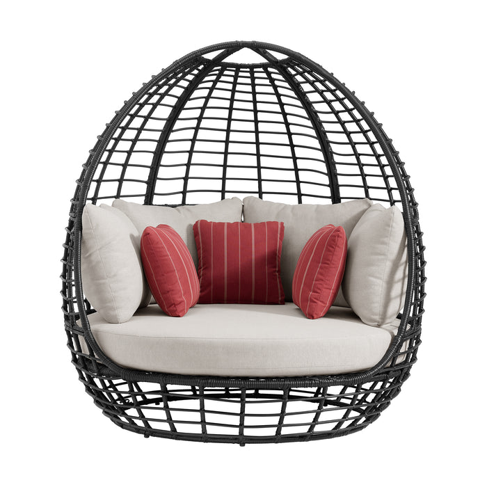 Playa Twin Egg Chair - Dark Grey and Olefin Beige with 3 Pillows - Vida Furniture (Laredo,TX)