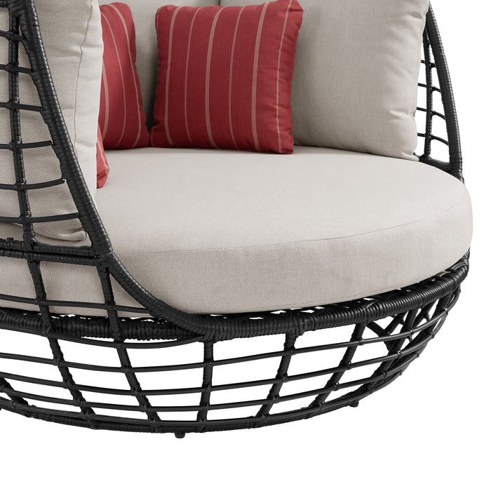 Playa Twin Egg Chair - Dark Grey and Olefin Beige with 3 Pillows - Vida Furniture (Laredo,TX)