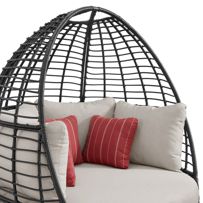 Playa Twin Egg Chair - Dark Grey and Olefin Beige with 3 Pillows - Vida Furniture (Laredo,TX)