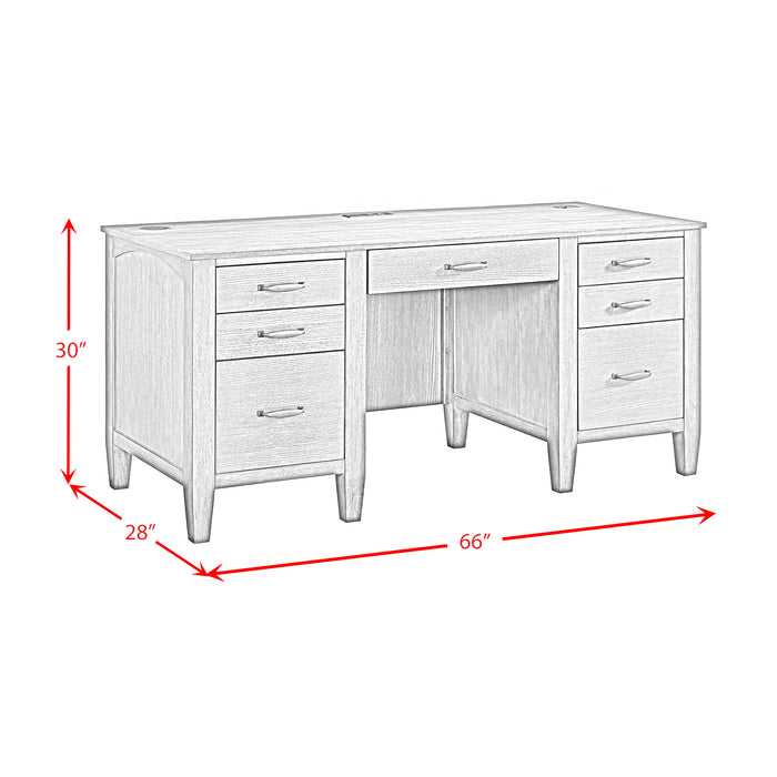 Portico Double Pedestal Desk with Power/USB in Brown Oak - Vida Furniture (Laredo,TX)