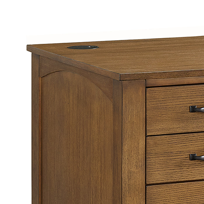 Portico Double Pedestal Desk with Power/USB in Brown Oak - Vida Furniture (Laredo,TX)