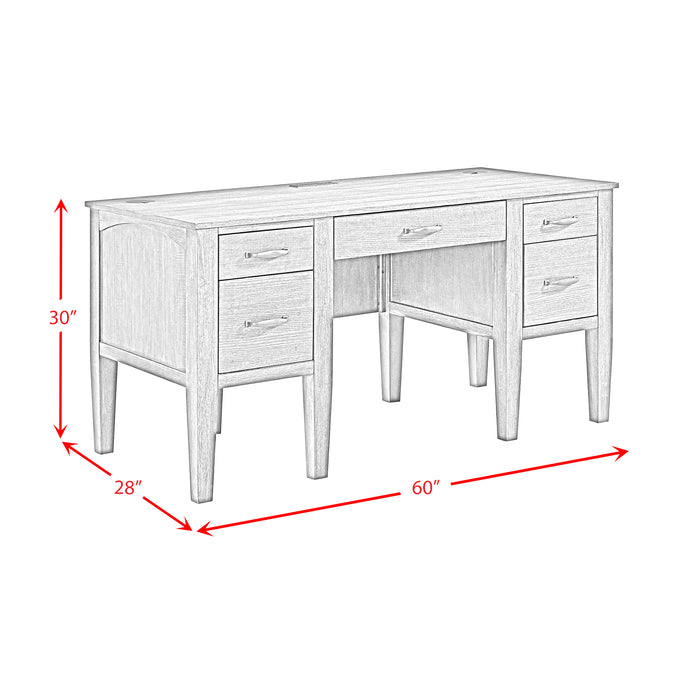 Portico Half Pedestal Desk with Power/USB in Brown Oak - Vida Furniture (Laredo,TX)