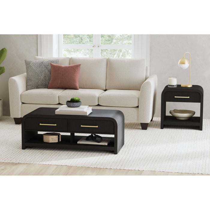 Ridgemont End Table with USB in Black with Grain - Vida Furniture (Laredo,TX)
