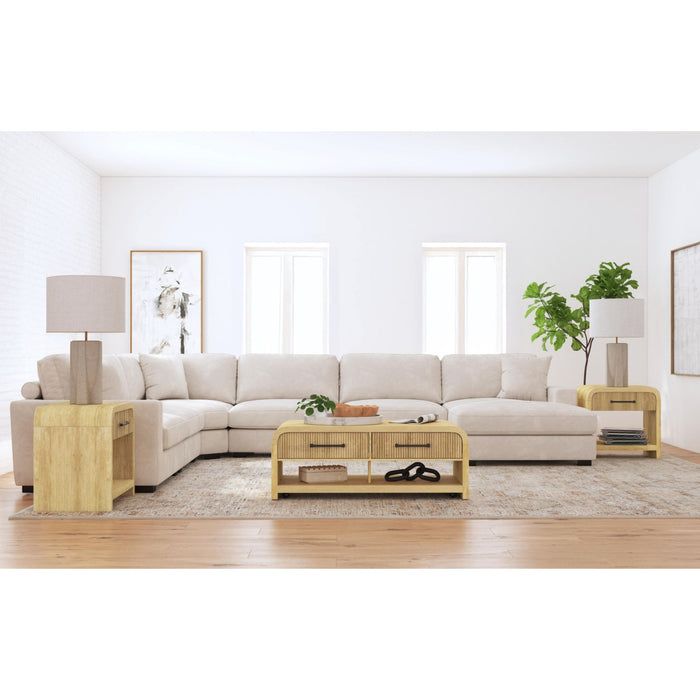 Ridgemont Coffee Table with Casters/Push Through Drawer in Natural - Vida Furniture (Laredo,TX)