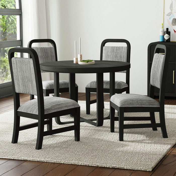Ridgemont Standard Height Dining Set in Black with Grain-Table and Four Grey Fabric Chairs - Vida Furniture (Laredo,TX)