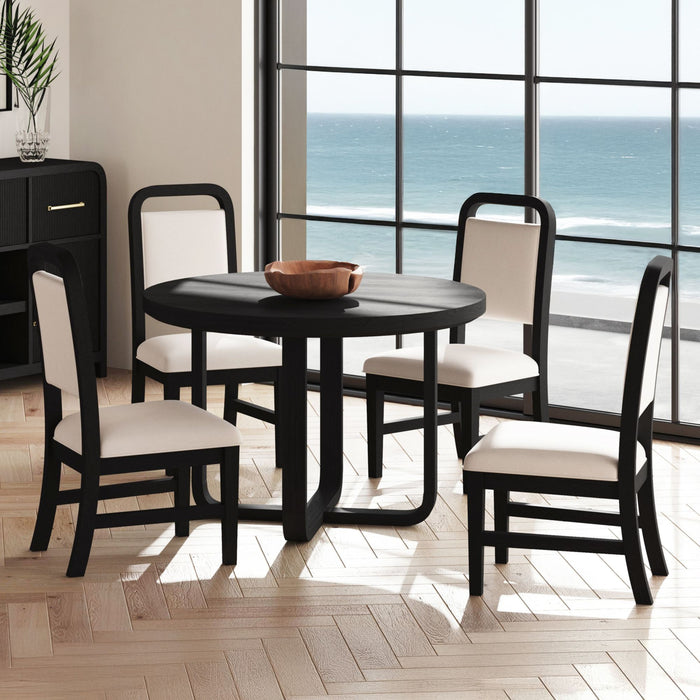 Ridgemont Standard Height Dining Set in Black with Grain-Table and Four Grey Fabric Chairs - Vida Furniture (Laredo,TX)