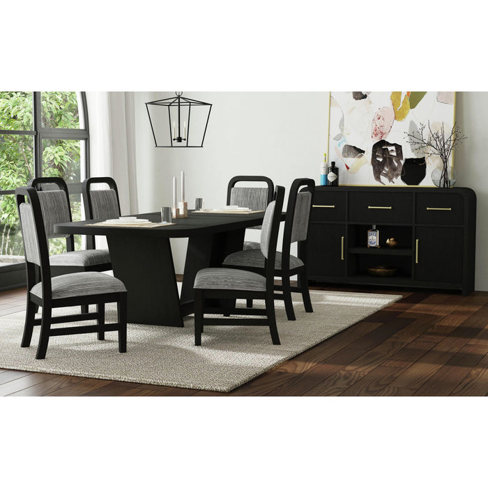 Ridgemont Standard Height Dining Set in Black with Grain-Table and Four Grey Fabric Chairs - Vida Furniture (Laredo,TX)