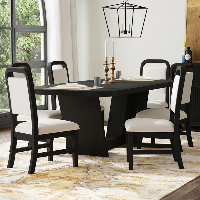 Ridgemont Standard Height Dining Set in Black with Grain-Table and Four Grey Fabric Chairs - Vida Furniture (Laredo,TX)