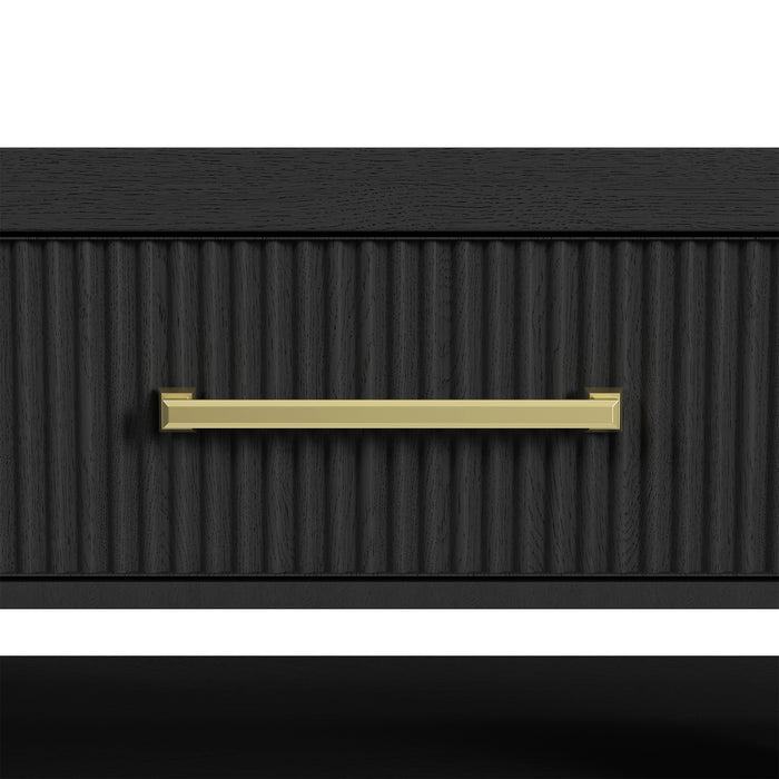 Ridgemont Coffee Table with Casters/Push Through Drawer in Black with Grain - Vida Furniture (Laredo,TX)