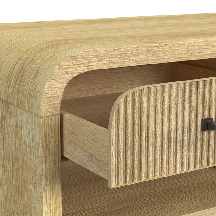 Ridgemont Coffee Table with Casters/Push Through Drawer in Natural - Vida Furniture (Laredo,TX)