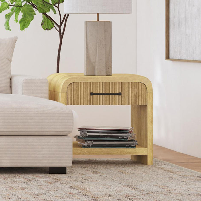 Ridgemont End Table with USB in Natural - Vida Furniture (Laredo,TX)