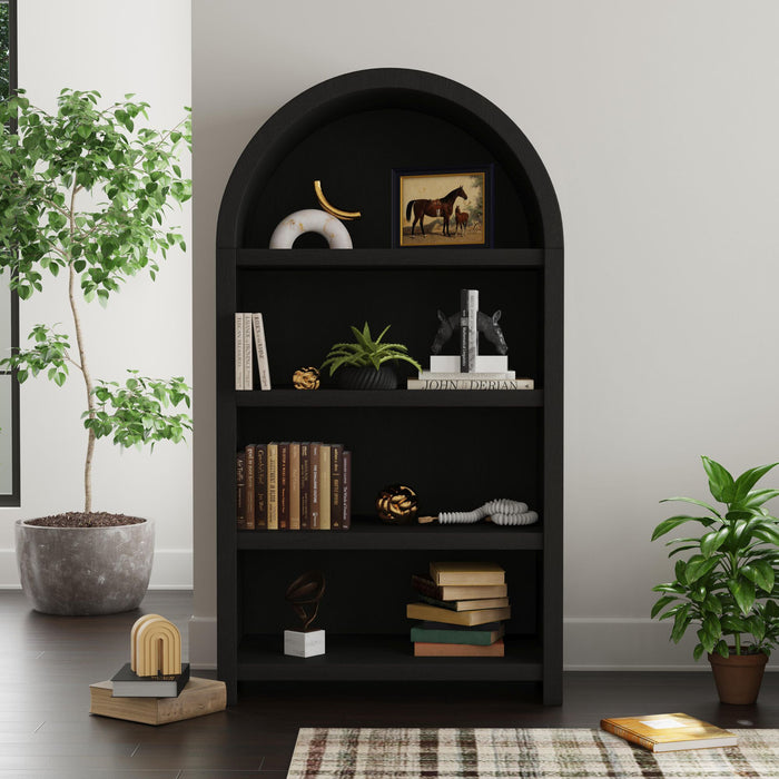 Ridgemont Open Bookcase in Black with Grain - Vida Furniture (Laredo,TX)