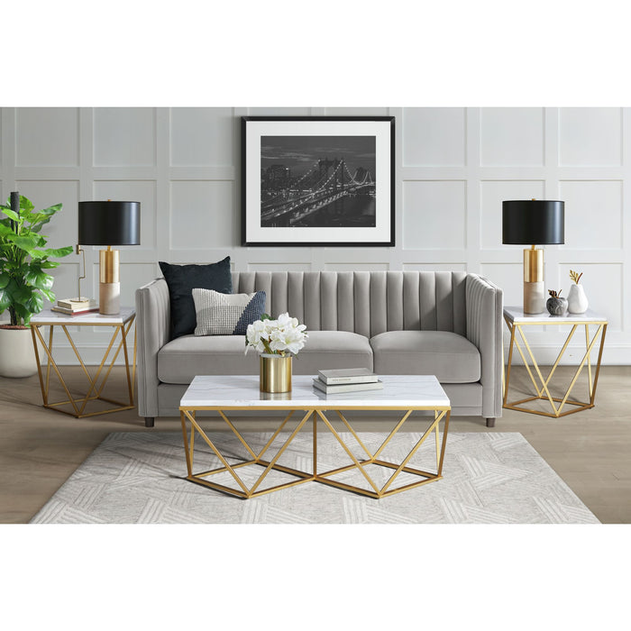 Riko 2PC Occasional Table Set in Gold-Coffee Table & End Table
