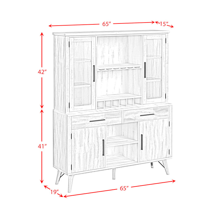 Rogen Rustic Buffet & Hutch with LED in Rustic White - Vida Furniture (Laredo,TX)