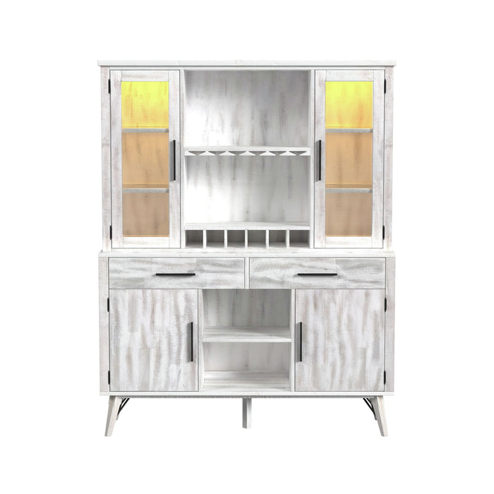 Rogen Rustic Buffet & Hutch with LED in Rustic White - Vida Furniture (Laredo,TX)