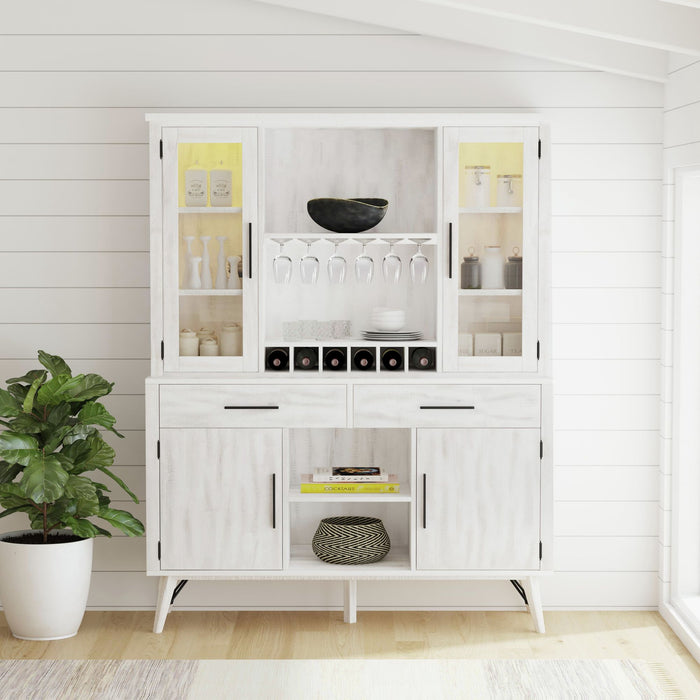 Rogen Rustic Buffet & Hutch with LED in Rustic White - Vida Furniture (Laredo,TX)