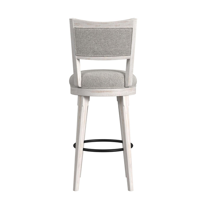 Rogen Rustic Swivel Bar Stool with Grey Fabric in Rustic White (2 Per Carton) - Vida Furniture (Laredo,TX)