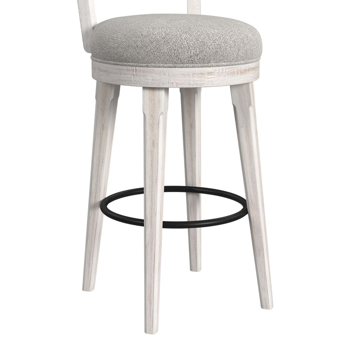 Rogen Rustic Swivel Bar Stool with Grey Fabric in Rustic White (2 Per Carton) - Vida Furniture (Laredo,TX)