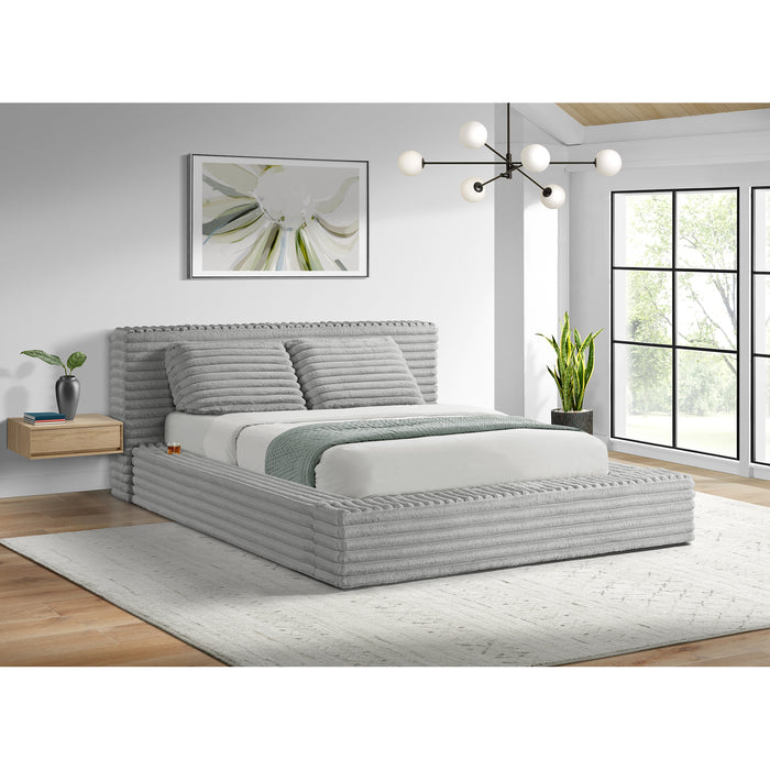 Rosebery UPH Bed with 2 Pillows in Light Grey Corduroy - Vida Furniture (Laredo,TX)