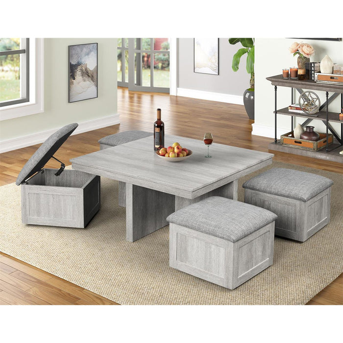 Uster Coffee Table W/Four storage Stools Grey - Vida Furniture (Laredo,TX)