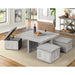 Uster Coffee Table W/Four storage Stools Grey - Vida Furniture (Laredo,TX)